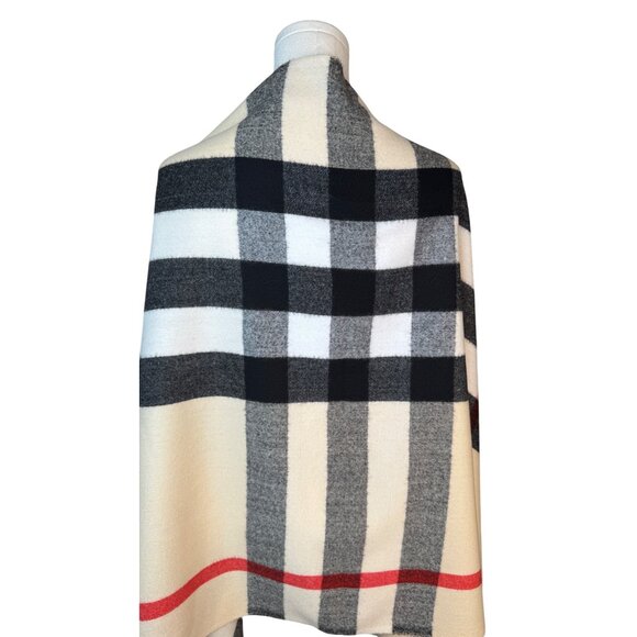 2/$30 New Cashmere Blend Plaid Shawl Wrap With Fringe Cream Red Black White - Picture 6 of 10